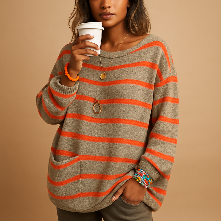 Striped knitted women’s sweater with round neckline | Lotte