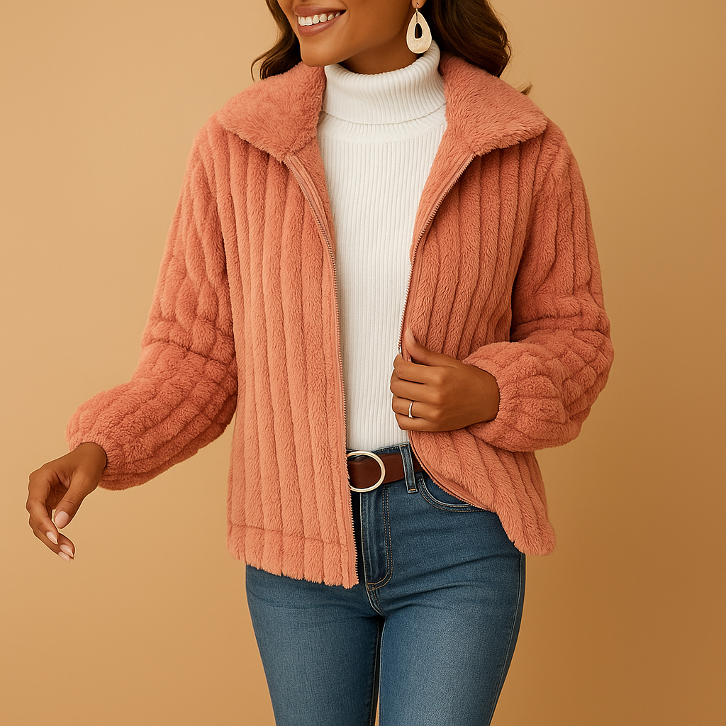 Long fleece women’s cardigan with collar | Eveline