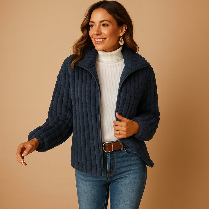 Long fleece women’s cardigan with collar | Eveline