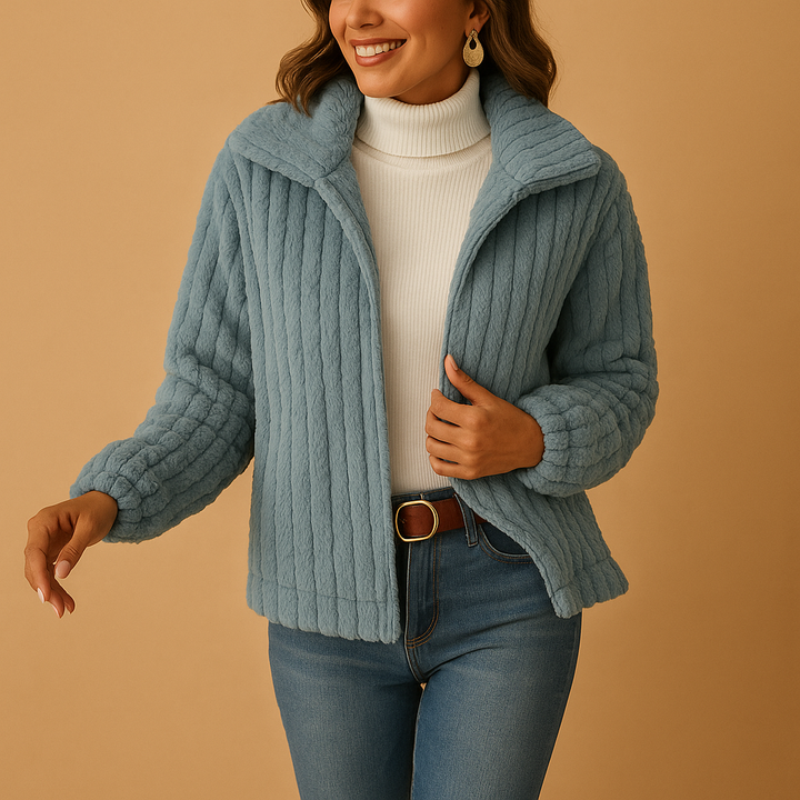 Long fleece women’s cardigan with collar | Eveline