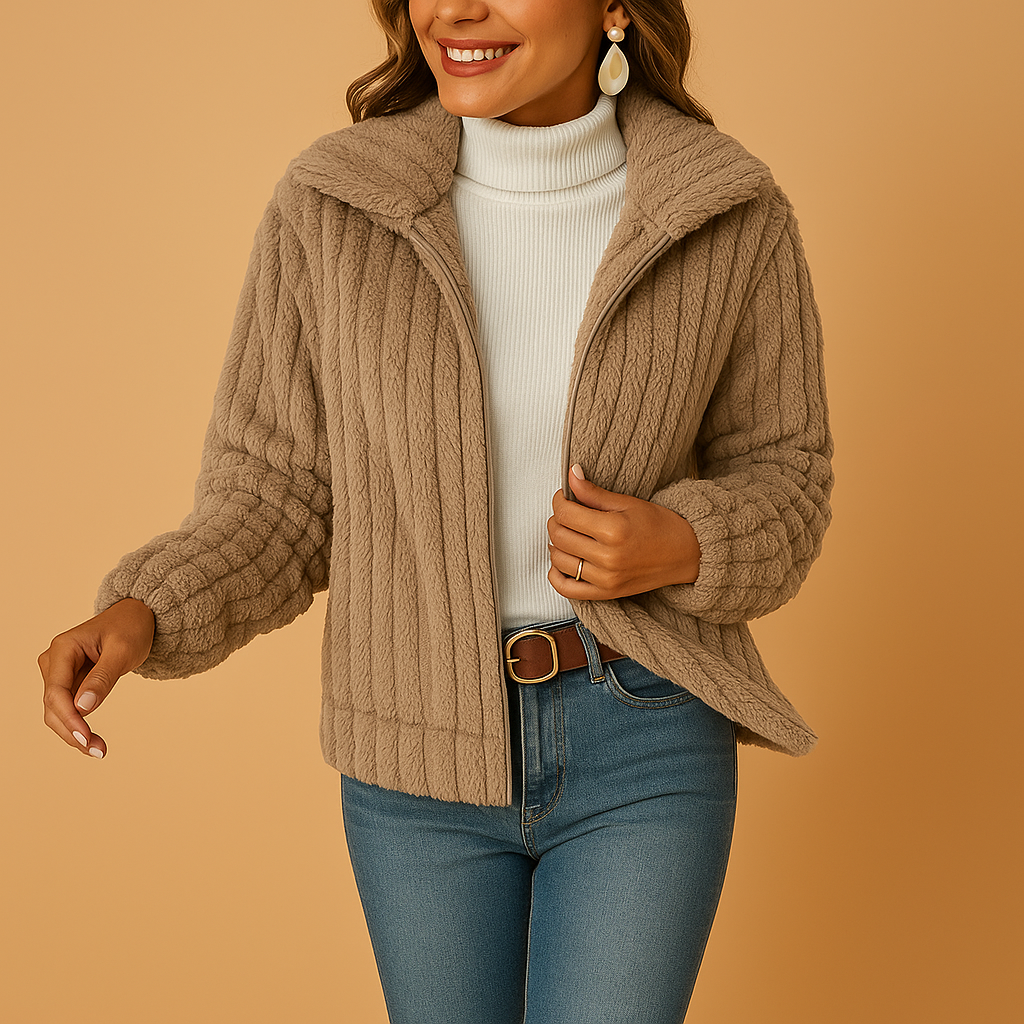 Long fleece women’s cardigan with collar | Eveline