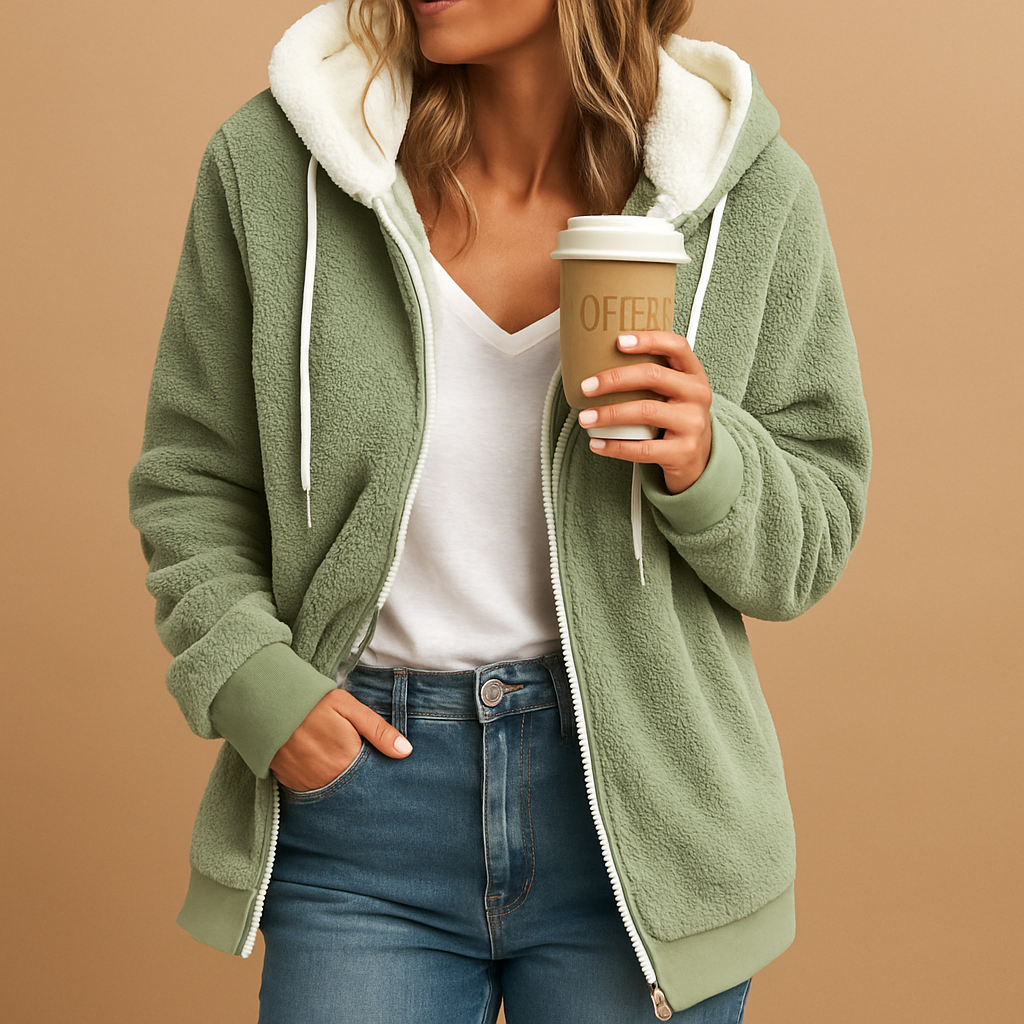 Long fleece vest with hood for women | Veerle