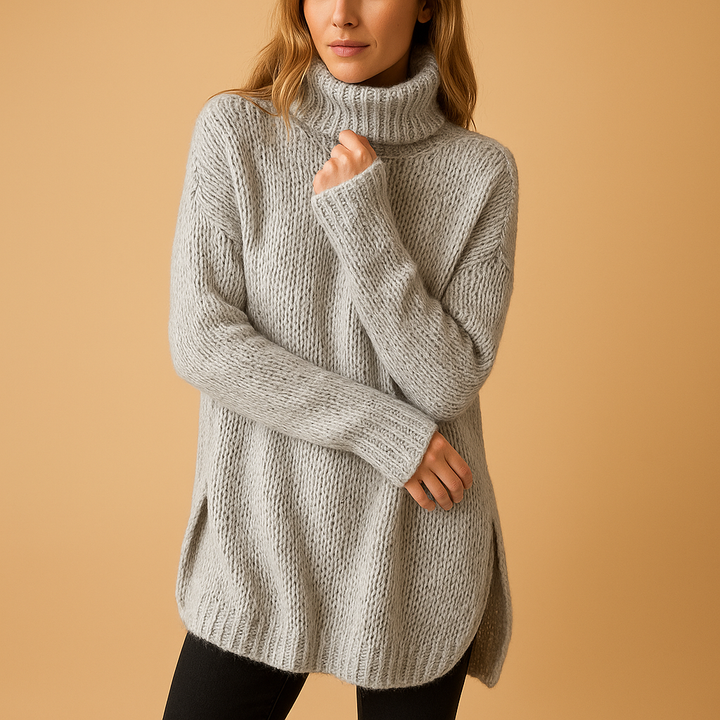 Long knitted sweater with print for women | Yara