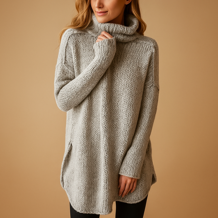 Long warm women’s sweater with print | Mila