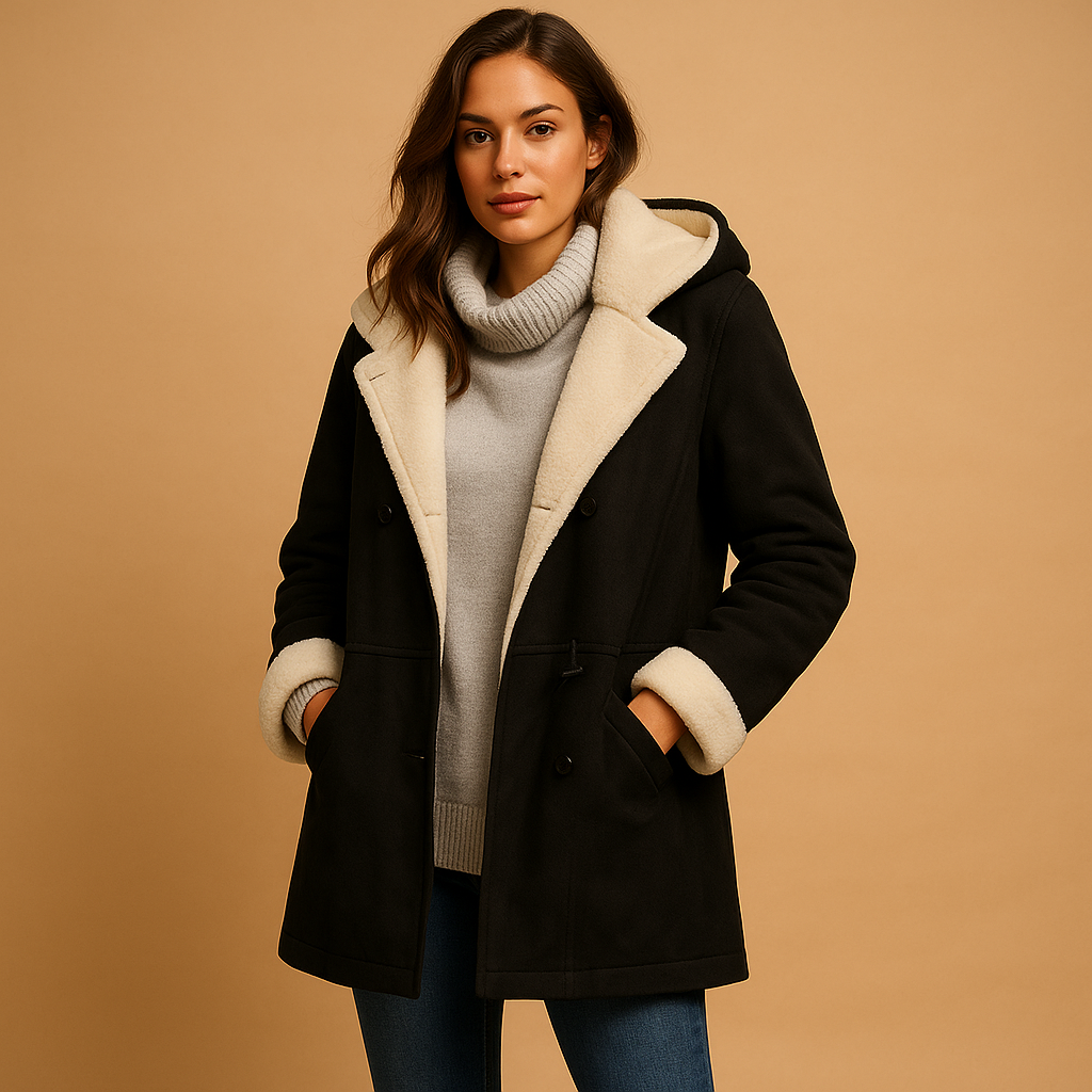 Long winter coat with hood for women | Evelien