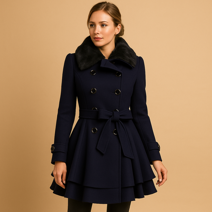 Long winter coat with faux fur collar for women | Marije
