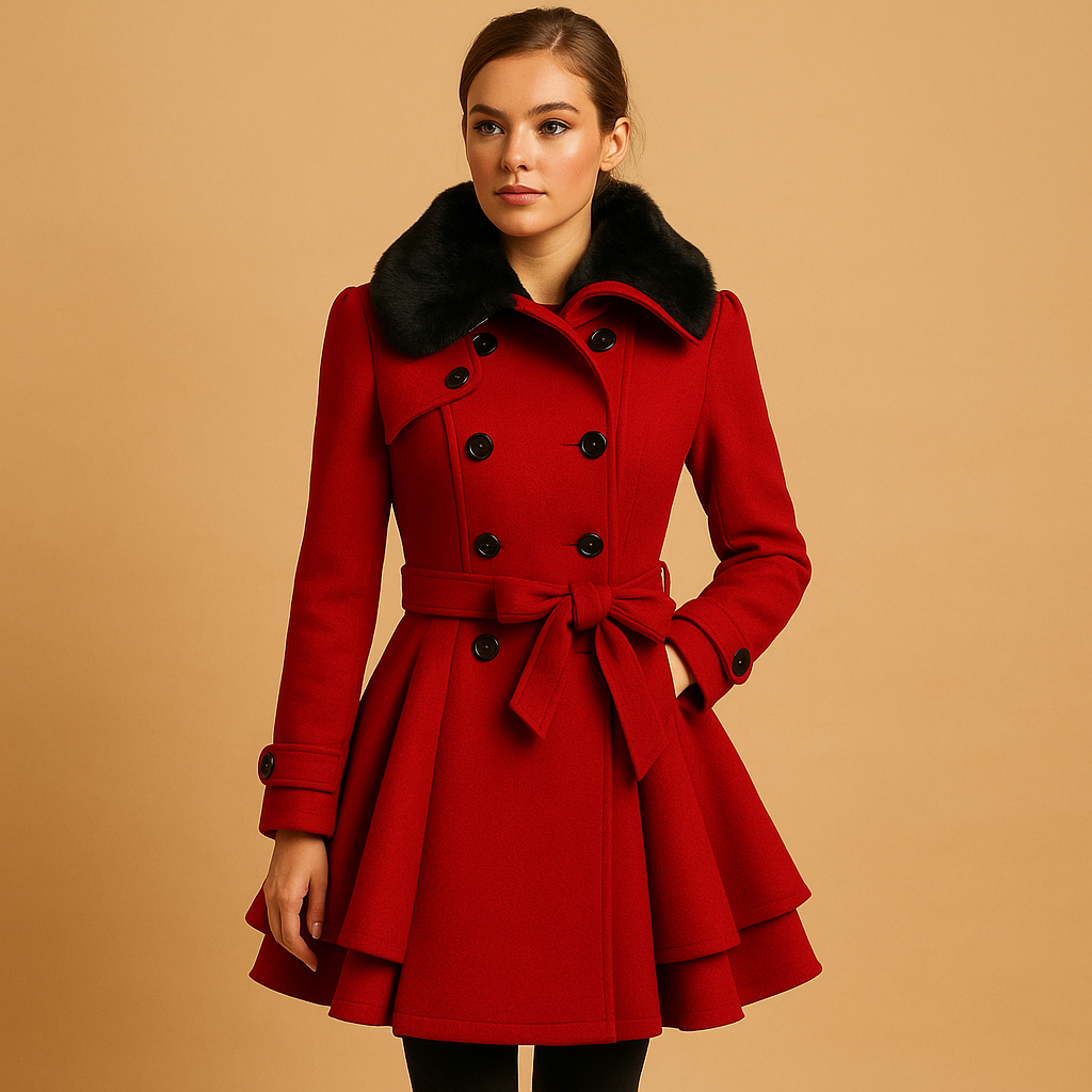 Long winter coat with faux fur collar for women | Marije