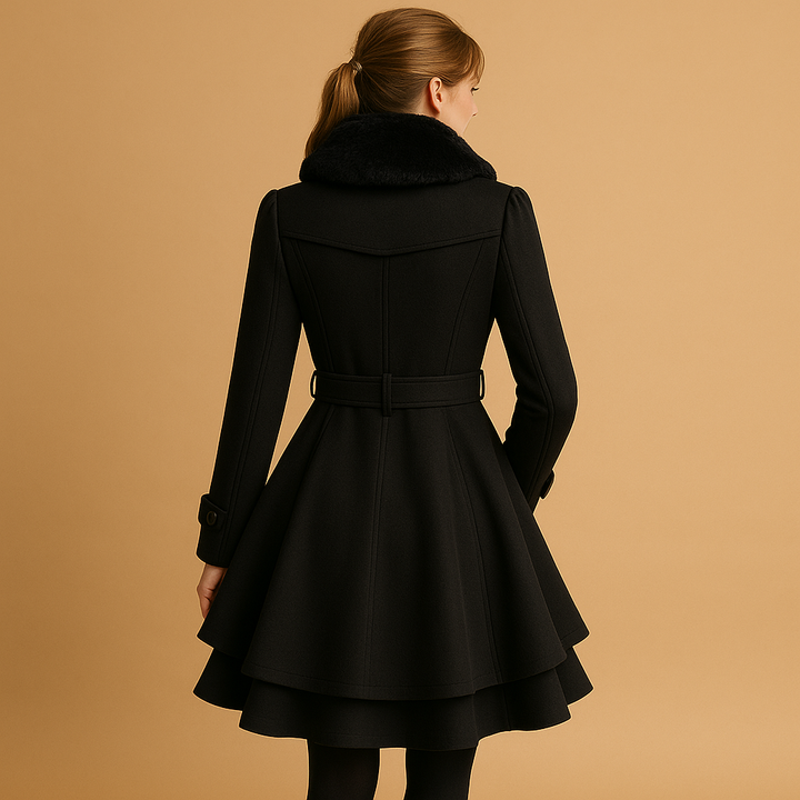 Long winter coat with faux fur collar for women | Marije