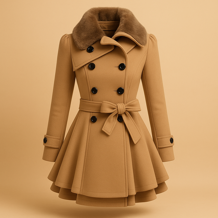 Long winter coat with faux fur collar for women | Marije