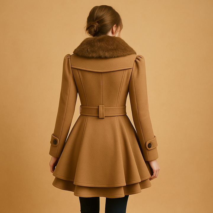 Long winter coat with faux fur collar for women | Marije