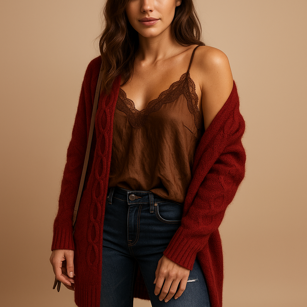 Lightweight knitted women’s cardigan with hood | Evelien