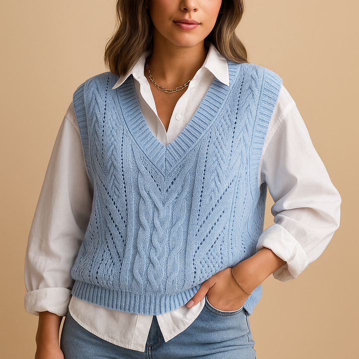 Sleeveless cable knit V-neck cardigan for women | Marit