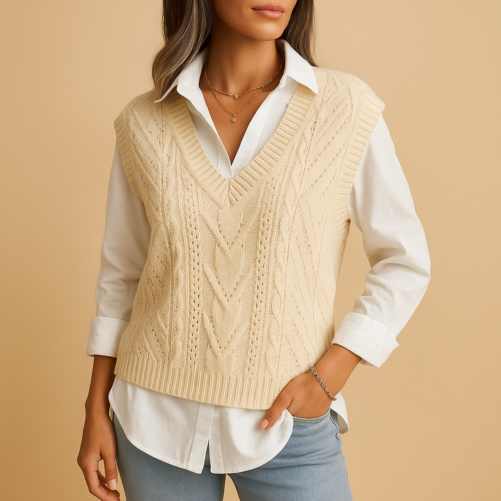 Sleeveless cable knit V-neck cardigan for women | Marit