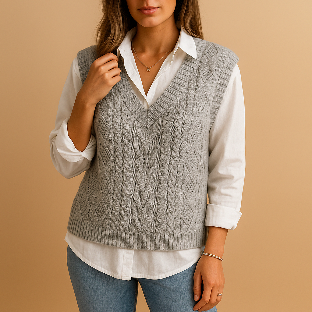 Sleeveless cable knit V-neck cardigan for women | Marit