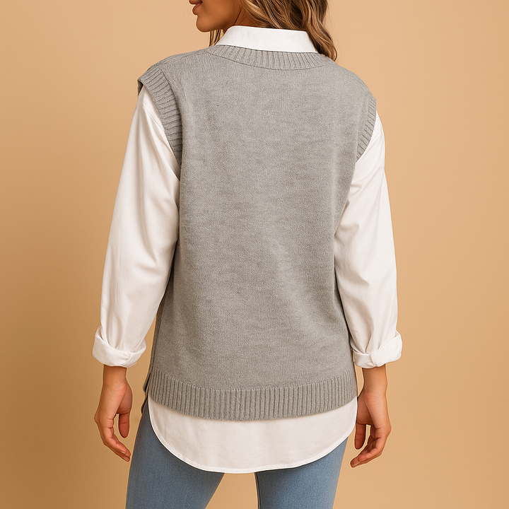 Sleeveless cable knit V-neck cardigan for women | Marit