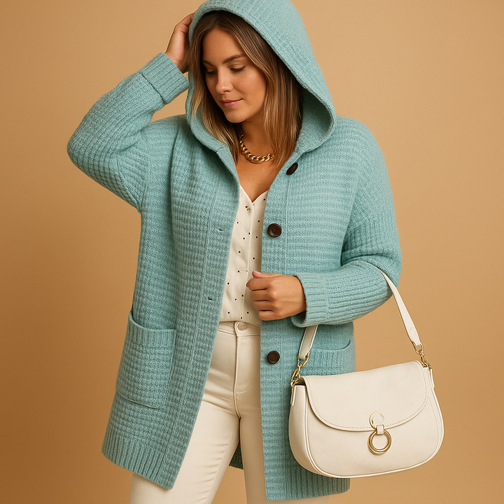 Open-knit women’s cardigan with long front | Jolien