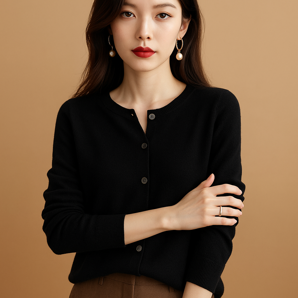 V-neck women’s cardigan with buttons and long sleeves | Ilse