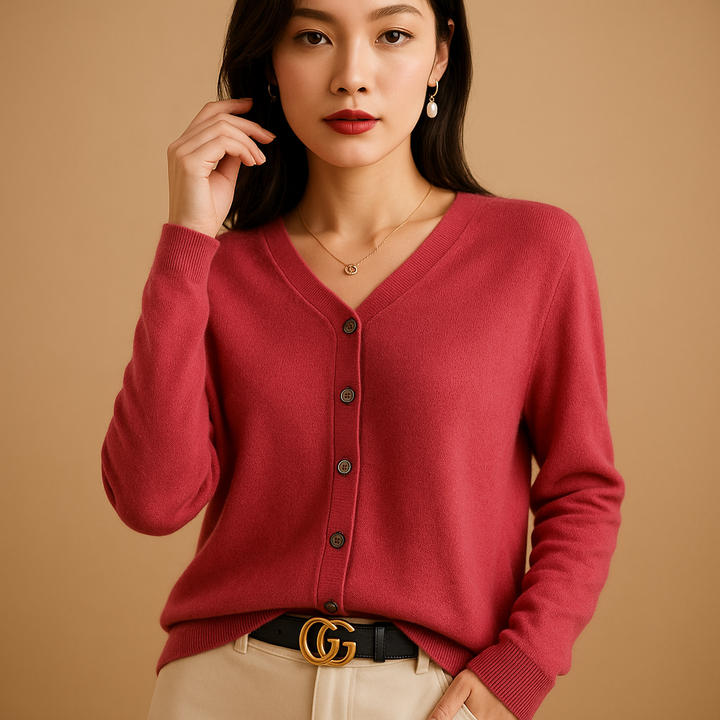 V-neck women’s cardigan with buttons and long sleeves | Ilse