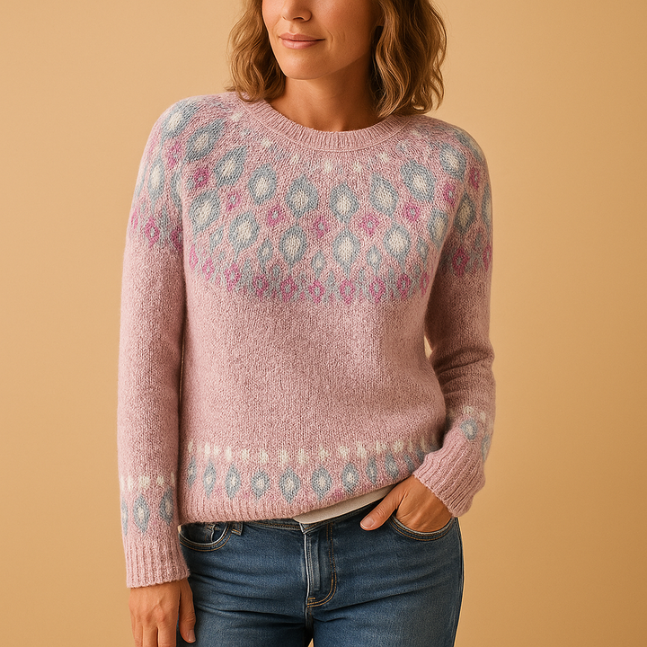 Warm wool sweater with print for women | Evelina
