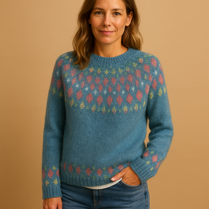 Warm wool sweater with print for women | Evelina