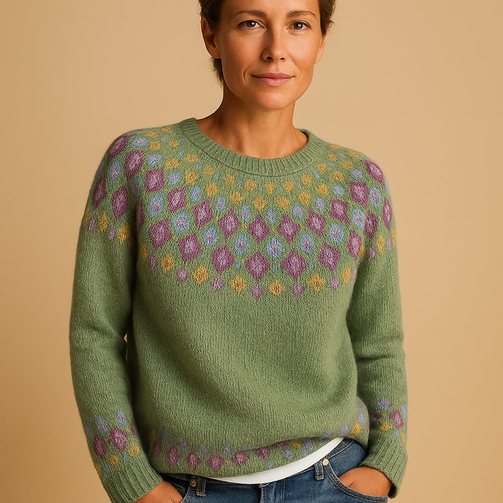 Warm wool sweater with print for women | Evelina