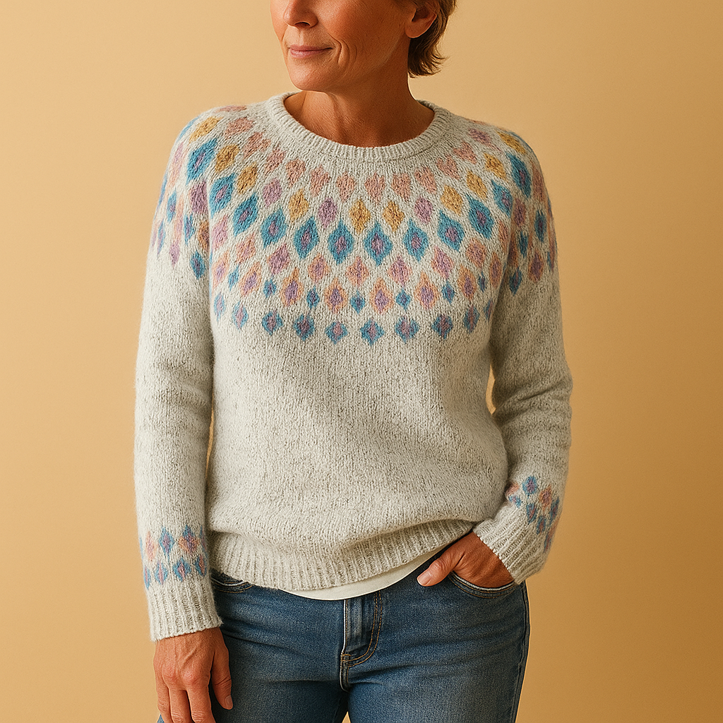 Warm wool sweater with print for women | Evelina