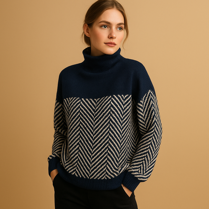 Soft knitted women’s sweater with herringbone pattern | Evelien