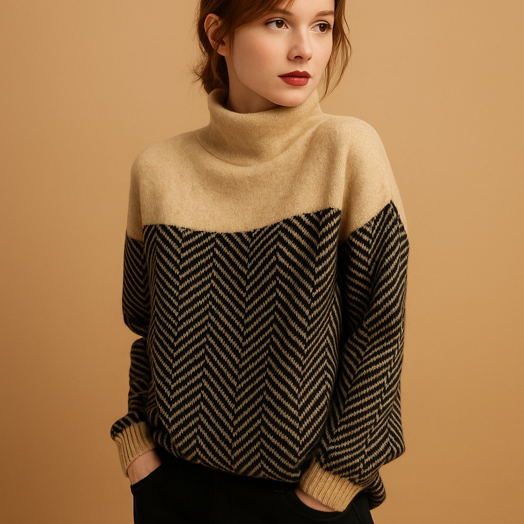 Soft knitted women’s sweater with herringbone pattern | Evelien