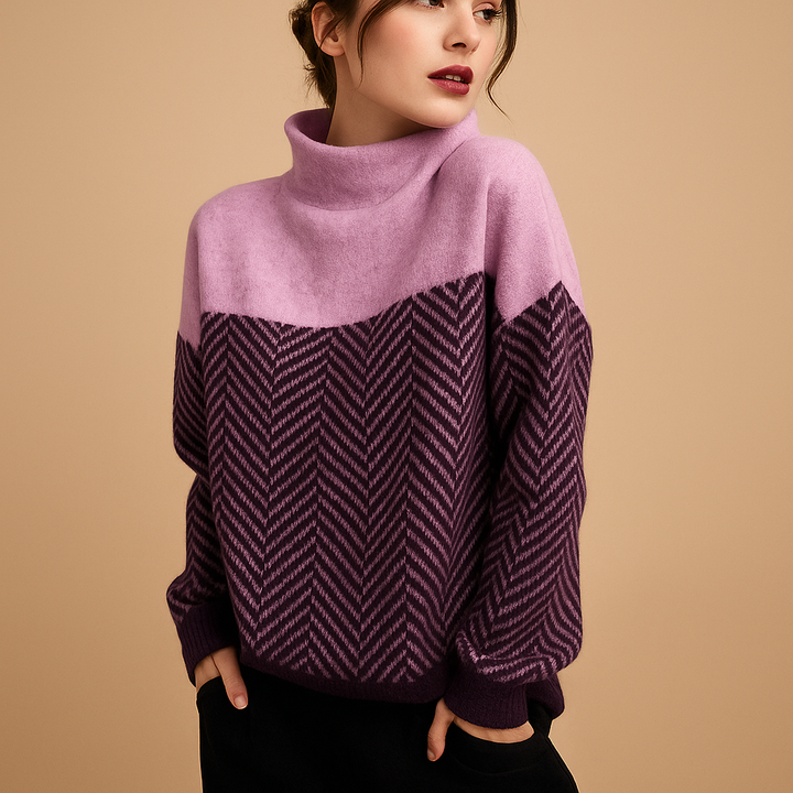 Soft knitted women’s sweater with herringbone pattern | Evelien